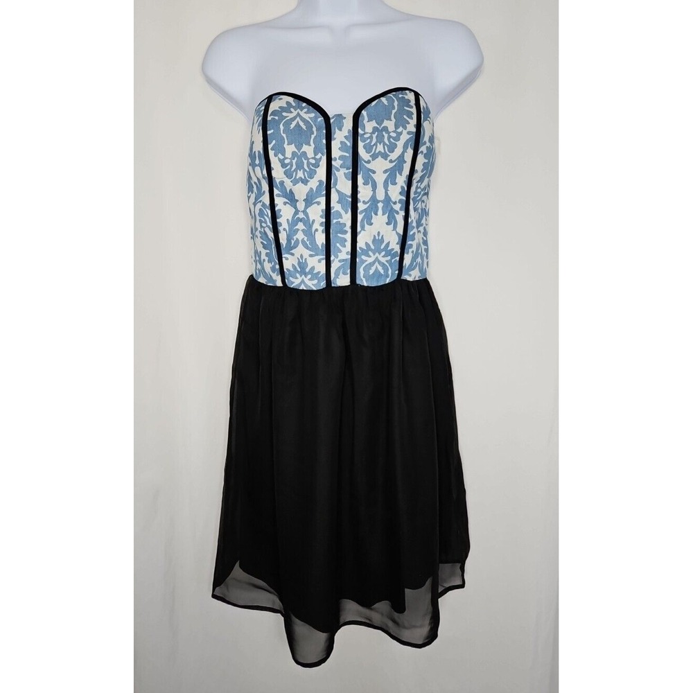 Vanity Women's Strapless Black & Blue Smocked Mini Dress Size Medium - NWT‎